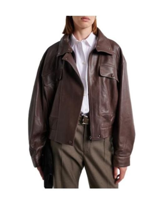 Nour Hammour Brown Quincy Leather Blouson Jacket