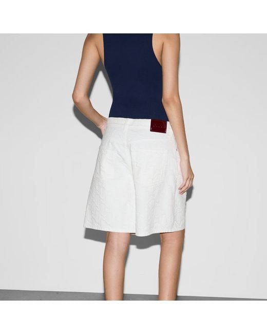 Gucci White Bermuda Gg Jacquard Denim Shorts