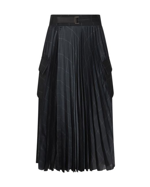 Sacai Black Windowpane Satin Skirt