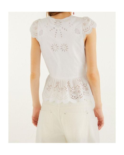 Farm Rio White Off- Embroidered Lace Blouse