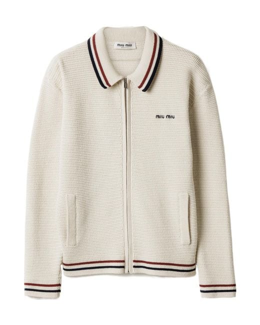 Miu Miu Natural Cotton Knit Zipper Cardigan