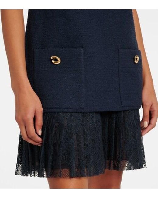 Oscar de la Renta Blue Tweed And Lace Minidress