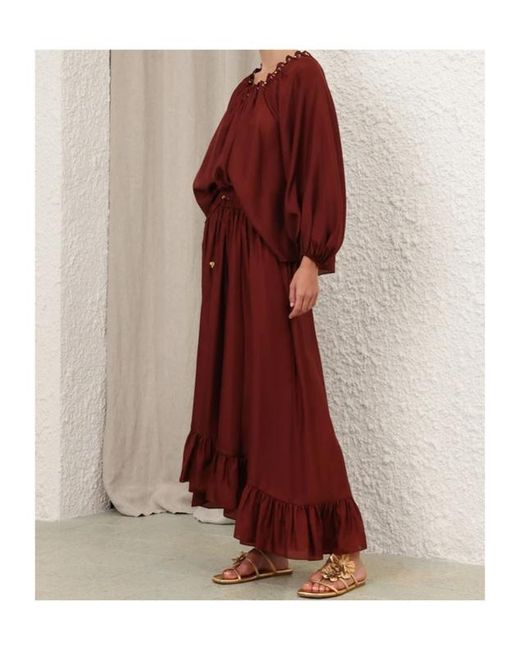 Zimmermann Red Aster Ruffled Maxi Skirt