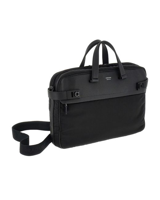 Ferragamo Black Gancini-Motif Laptop Bag