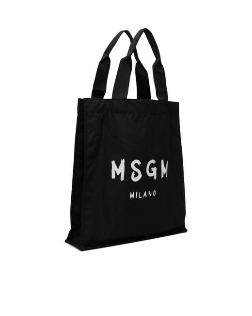 MSGM Black Large Logo-Print Tote Bag for men
