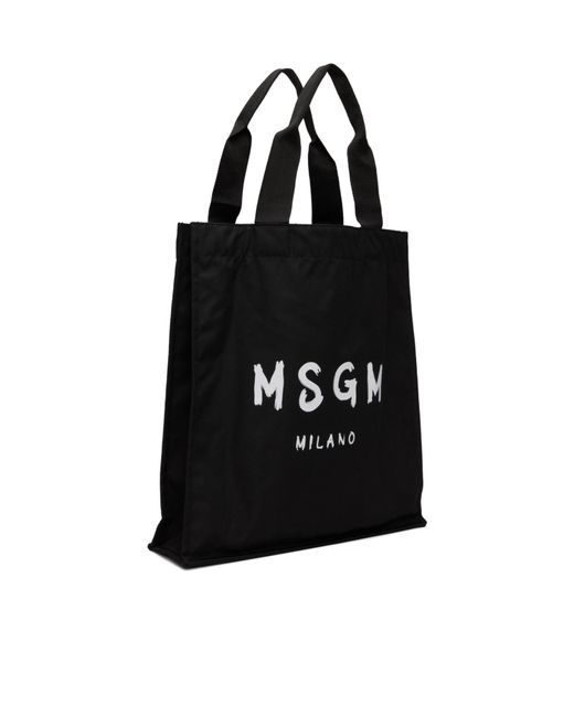 MSGM Black Large Logo-Print Tote Bag for men