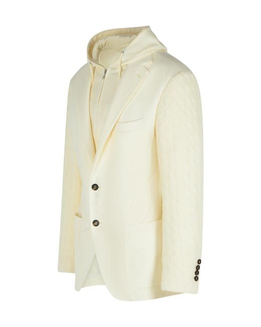 Eleventy White Cable-Knit Panel Hooded Blazer for men