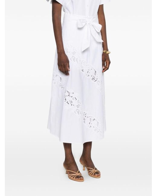 Twinset White Long Poplin And Broderie Anglaise Skirt