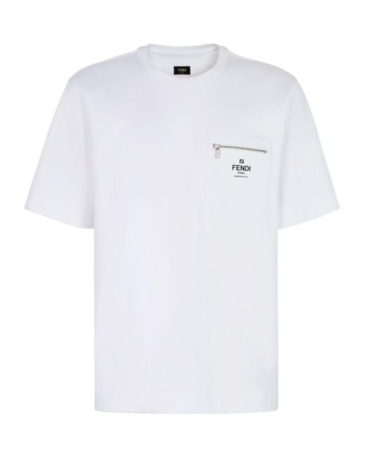 Fendi White Logo Printed Crewneck T-Shirt for men