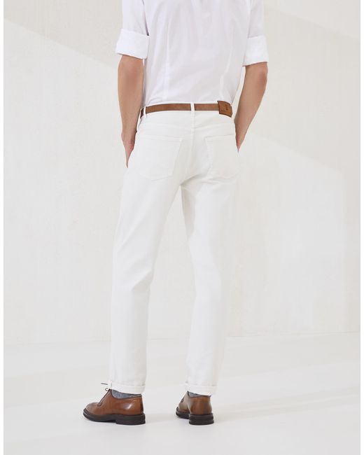 Brunello Cucinelli White Logo Patch Straight Leg Jeans for men
