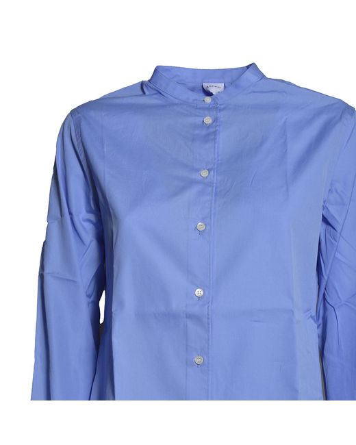 Aspesi Blue Curved Hem Poplin Shirt
