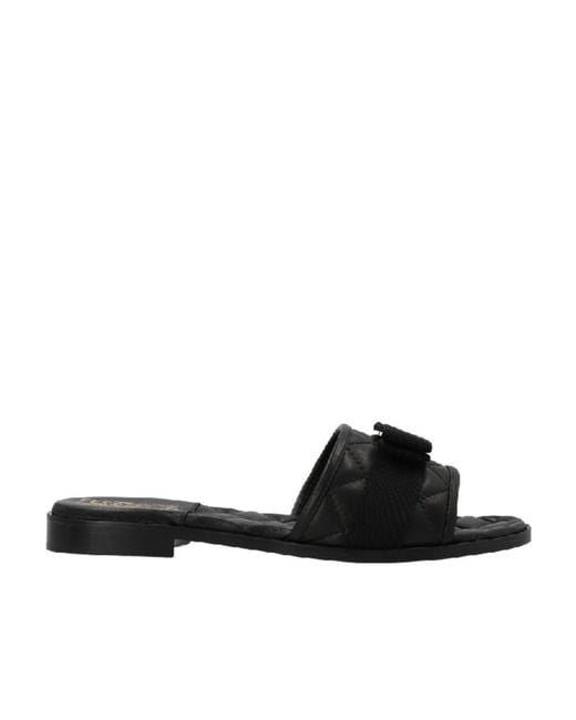Ferragamo Black Bow Tie Sewn Slippers