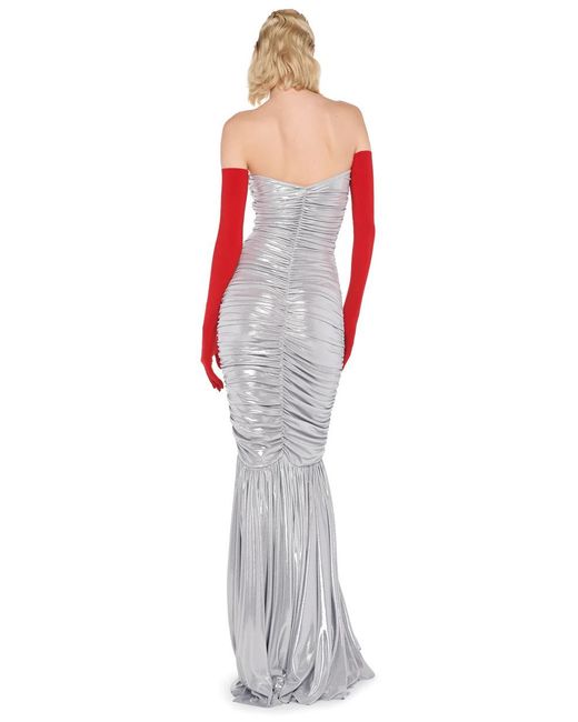 Norma Kamali White Slinky Ruched Fishtail Gown