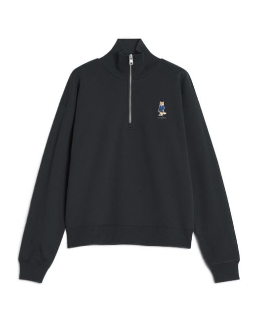 Maison Kitsuné Black Maison Kitsuné Dressed Fox Half Zip Sweatshirt
