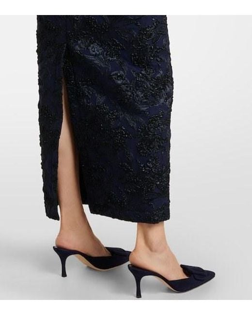 Oscar de la Renta Blue Floral Metallic-Effect Jacquard Gown