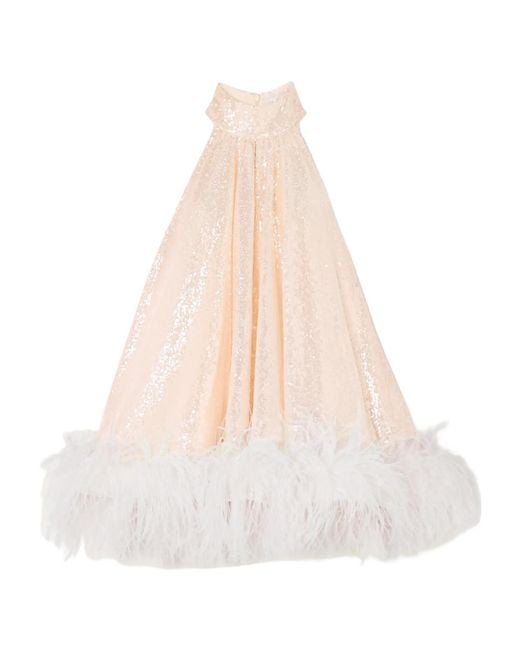 16Arlington White Cindy Feather-Trimmed Sequined Tulle Mini Dress