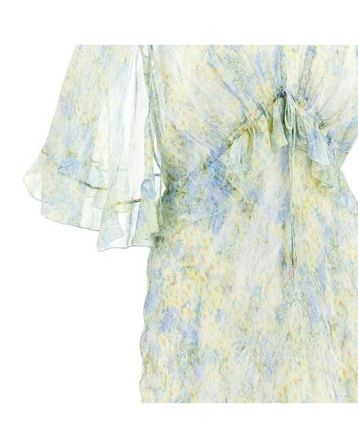 Alberta Ferretti Green Floral Printed V-Neck Dress