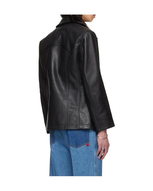 Lu'u Dan Black Bruce Lee X Collaboration Creep Collared Leather Jacket for men