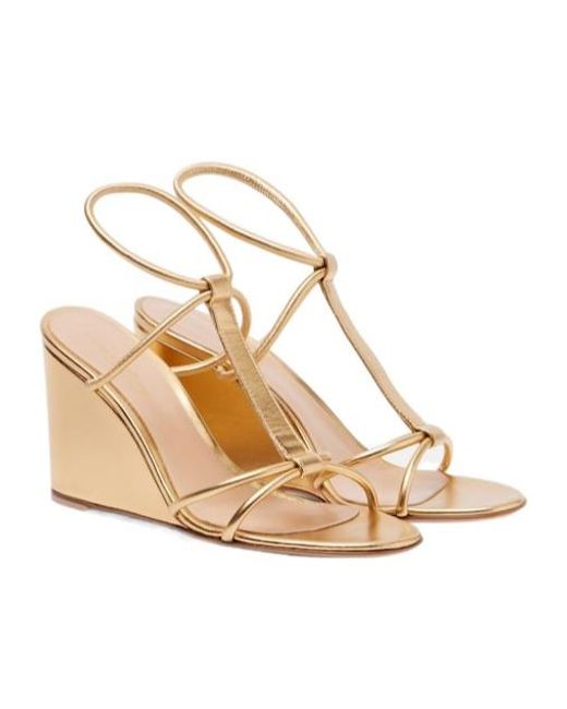 Gianvito Rossi Metallic Leather Wedge Sandals