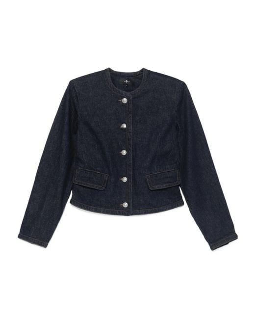 7 For All Mankind Blue Long Sleeve Snap Button Denim Jacket