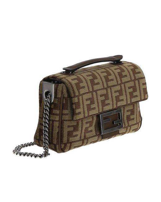 Fendi Brown Baguette Monogram Jacquard Midi Shoulder Bag