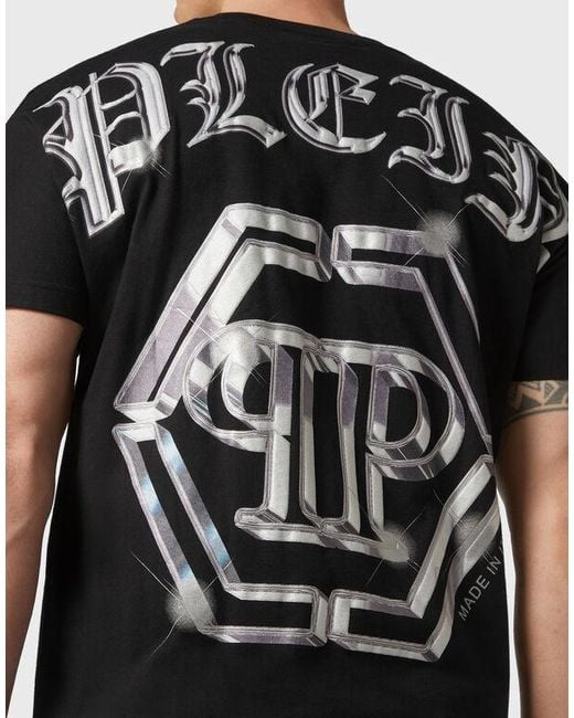 Philipp Plein Black T-Shirt With Round Neck And Short Sleeves for men