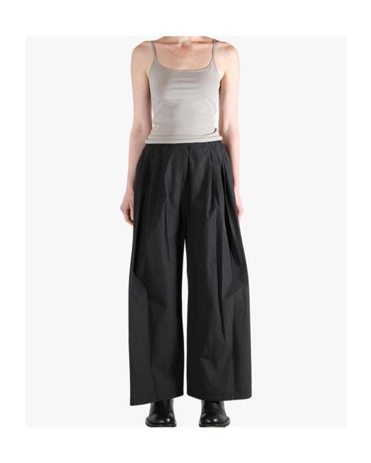 Amomento Black Pleated Wide-Leg Casual Pants