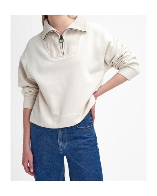 Barbour White Fleur Half-Zip Sweatshirt