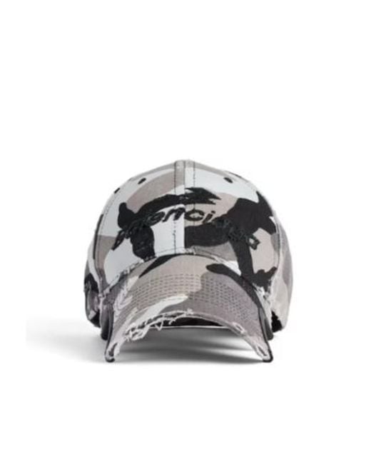 Balenciaga White Logo Embroidered Camo Cap for men