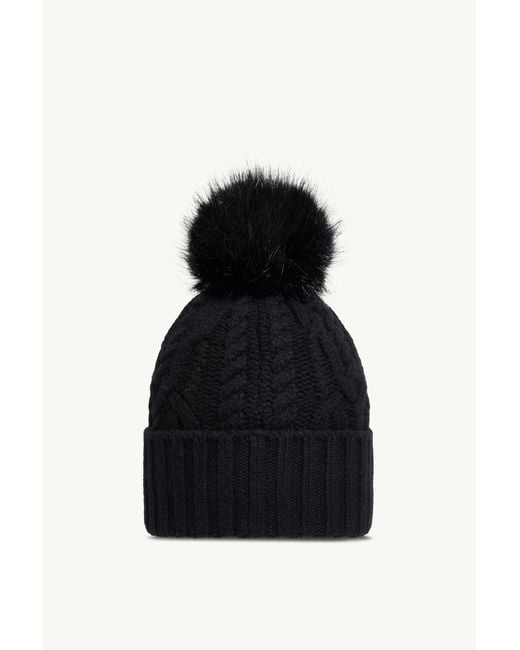 Moncler Black Wool Cashmere Blend Beanie With Pom Pom
