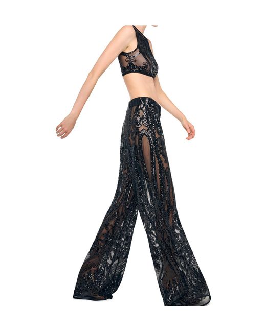 Norma Kamali Black Embellished Palazzo Pants