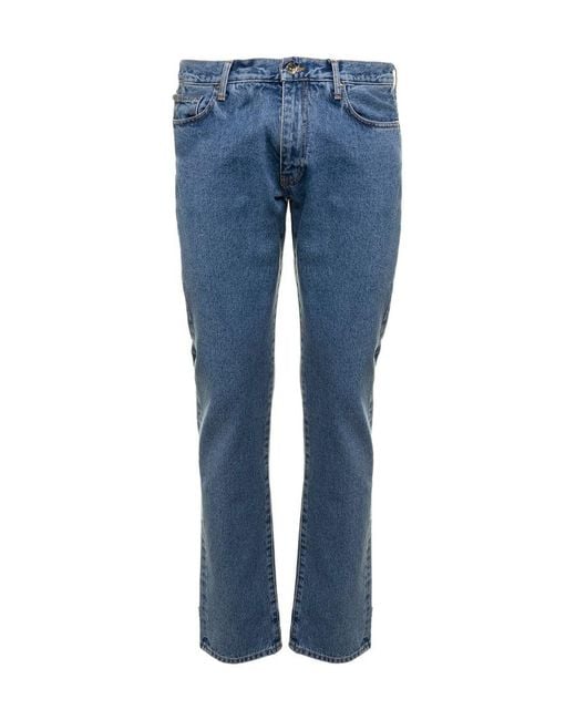 Off-White c/o Virgil Abloh Blue Logo-Print Straight-Leg Jeans for men
