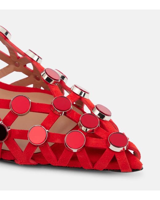 The Attico Red Grid 50 Embellished Leather Slingback High-Heeled Sandals