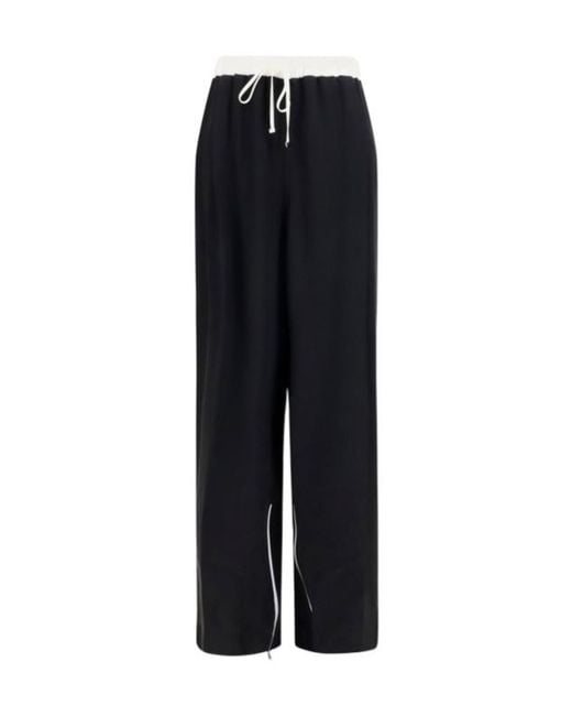 Kiton Black Wide-Leg Silk Pants