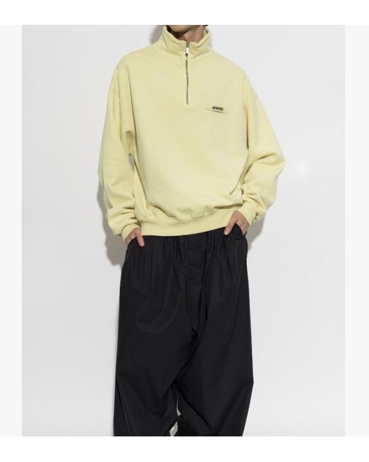 Jacquemus Yellow Gros Grain Quarter-Zip Logo-Patch Sweatshirt for men