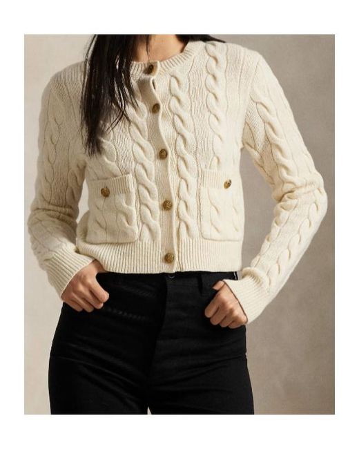 Polo Ralph Lauren Natural Cable-Knit Crewneck Buttoned Cardigan