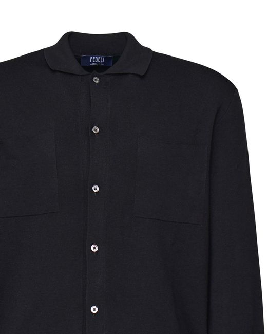 Fedeli Blue Button-Up Cardigan Sweater for men