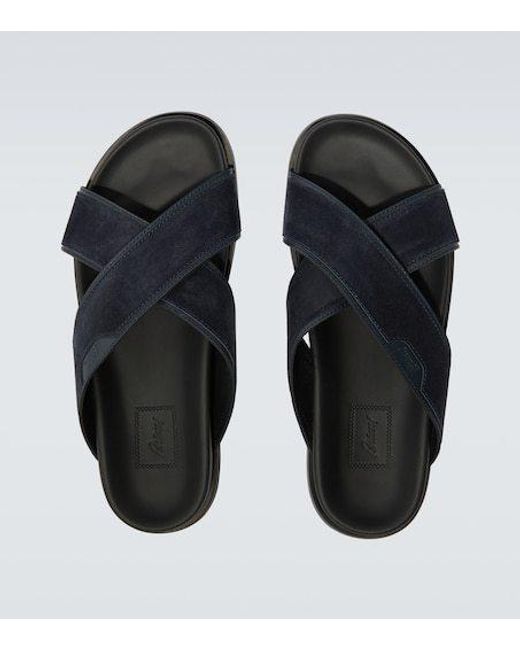 Brioni Black Leather-Trimmed Suede Sandals for men