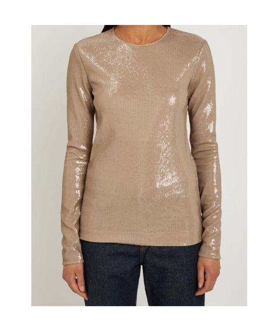 Totême Brown Round-Neck Sequin Top