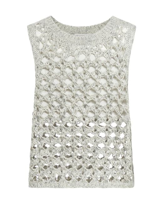 Brunello Cucinelli Gray Open-Knit Sleeveless Vest