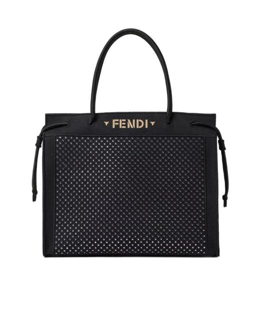 Fendi Black Magic Shopper Large Embroidered Fabric Shopper With Mirrors