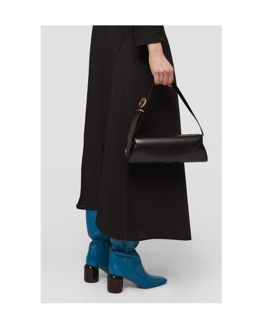 Jil Sander Black Cannolo Logo Embossed Small Shoulder Bag