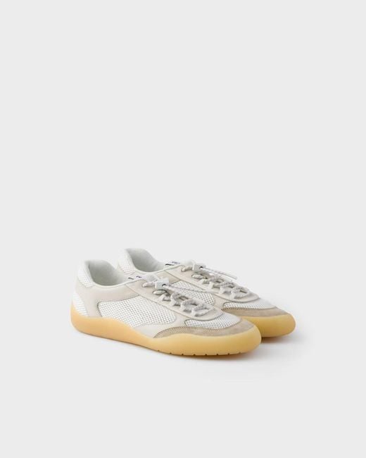 Prada White Leather-Mesh Speedrock Sneakers