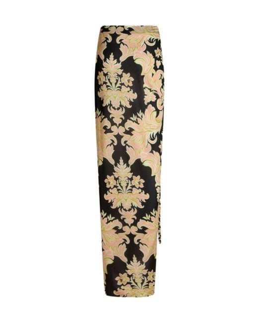 Etro Metallic Floral Printed Wrap Maxi Skirt