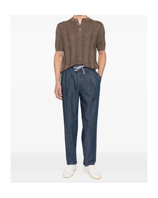 Brunello Cucinelli Blue Double Pleats Lightweight Denim Trousers for men