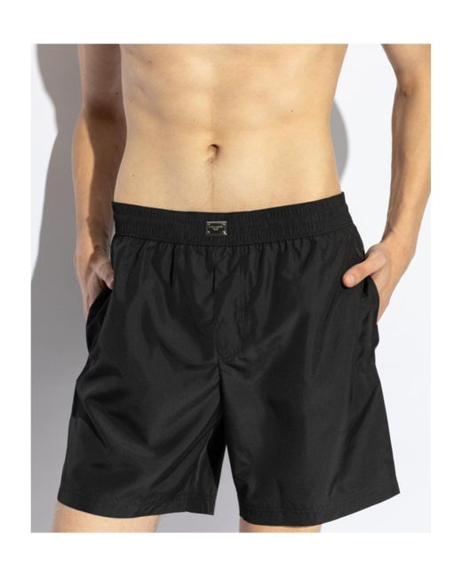 Dolce & Gabbana Black Logo Plaque Elastic Waist Swim Shorts for men