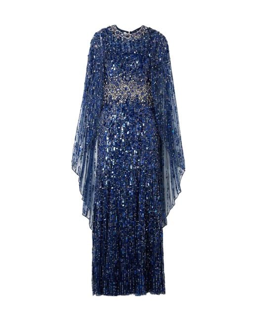 Jenny Packham Blue Embellished Tulle Gown