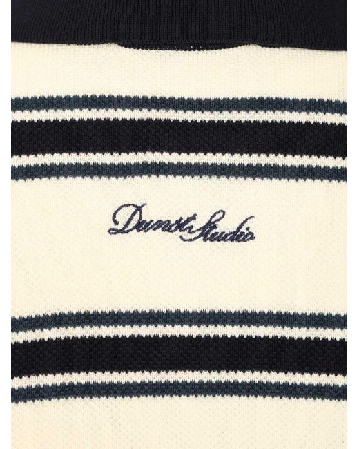 DUNST White Striped Polo Knitted Top for men