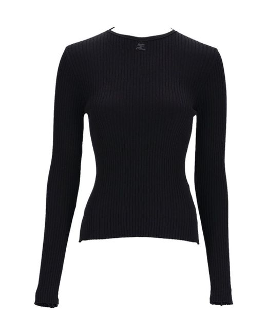 Courreges Blue Logo-Embossed Ribbed-Knit Jumper