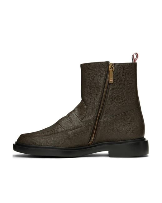 Thom Browne Brown Penny-Loafer Leather Ankle Boots for men